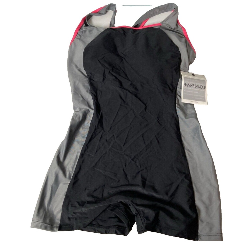 Hanna Nikole Womens Tankini Swimsuit 16W Black Grey Pink Underwire Boyleg